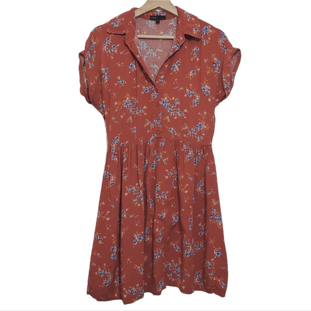 BeBop | Floral Short Sleeve Collared Shirt Dress Unlined Sundress